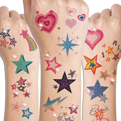 CHARLENT Glitter Stars Temporary Tattoos for Kids - 74 Individually Sheets, Waterproof & Easy Peel, Perfect for Birthday Party Favors & School Rewards