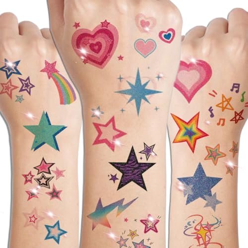 CHARLENT Glitter Stars Temporary Tattoos for Kids - 74 Individually Sheets, Waterproof & Easy Peel, Perfect for Birthday Party Favors & School Rewards - görsel 6