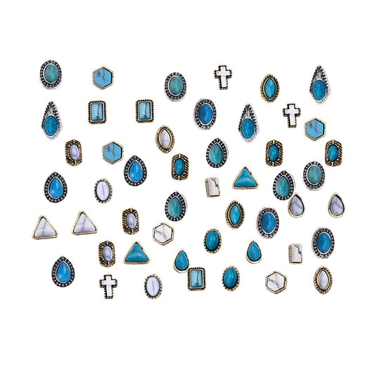 BOXOB 50pcs Turquoise Nail Charms - 3D Hollow Out Vintage Pendants for Nail Art, DIY Crafts, Phone Case Decor