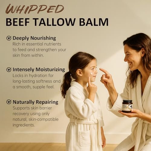 Roseblem Whipped Tallow Balm for Face – 100% Grass-Fed Organic Beef Tallow Cream with Manuka Honey & Beeswax – Nourishing & Repairing Moisturizer for Sensitive, Dry, or Eczema-Prone Skin, 4.2 oz - görsel 6