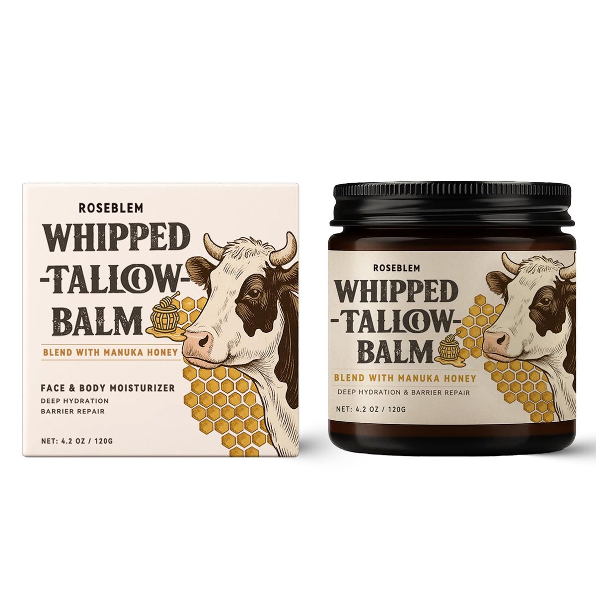 Roseblem Whipped Tallow Balm for Face – 100% Grass-Fed Organic Beef Tallow Cream with Manuka Honey & Beeswax – Nourishing & Repairing Moisturizer for Sensitive, Dry, or Eczema-Prone Skin, 4.2 oz - görsel 17