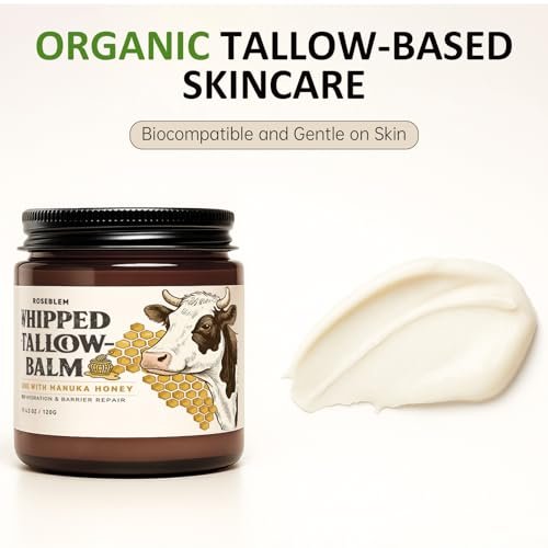 Roseblem Whipped Tallow Balm for Face – 100% Grass-Fed Organic Beef Tallow Cream with Manuka Honey & Beeswax – Nourishing & Repairing Moisturizer for Sensitive, Dry, or Eczema-Prone Skin, 4.2 oz - görsel 4