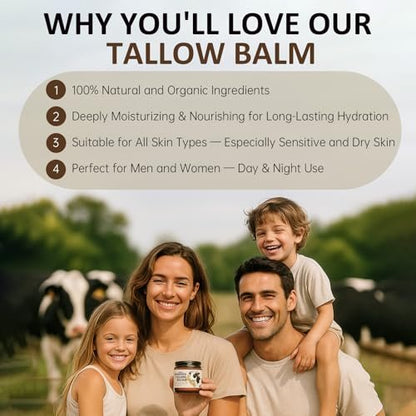 Roseblem Whipped Tallow Balm for Face – 100% Grass-Fed Organic Beef Tallow Cream with Manuka Honey & Beeswax – Nourishing & Repairing Moisturizer for Sensitive, Dry, or Eczema-Prone Skin, 4.2 oz