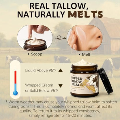 Roseblem Whipped Tallow Balm for Face – 100% Grass-Fed Organic Beef Tallow Cream with Manuka Honey & Beeswax – Nourishing & Repairing Moisturizer for Sensitive, Dry, or Eczema-Prone Skin, 4.2 oz