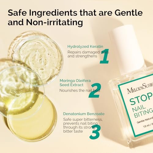 MelodySusie 15ML Nail Biting Treatment - Quick-Dry, Bitter-Tasting Polish to Stop Thumb Sucking & Nail Biting, Helps Repair Damaged Nails for Kids and Adults (0.53 fl oz) - görsel 10