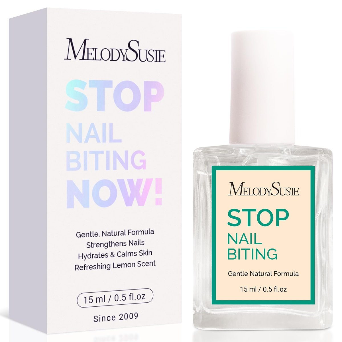 MelodySusie 15ML Nail Biting Treatment - Quick-Dry, Bitter-Tasting Polish to Stop Thumb Sucking & Nail Biting, Helps Repair Damaged Nails for Kids and Adults (0.53 fl oz) - görsel 1