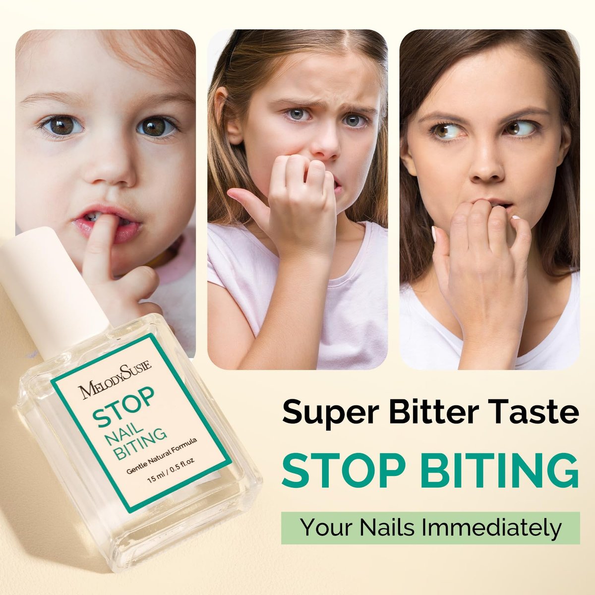 MelodySusie 15ML Nail Biting Treatment - Quick-Dry, Bitter-Tasting Polish to Stop Thumb Sucking & Nail Biting, Helps Repair Damaged Nails for Kids and Adults (0.53 fl oz) - görsel 5