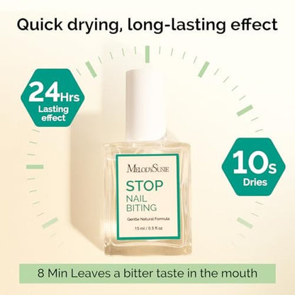 MelodySusie 15ML Nail Biting Treatment - Quick-Dry, Bitter-Tasting Polish to Stop Thumb Sucking & Nail Biting, Helps Repair Damaged Nails for Kids and Adults (0.53 fl oz)