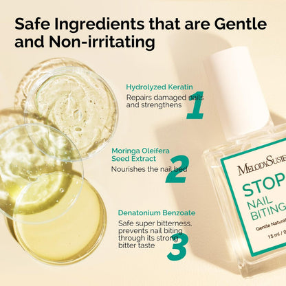 MelodySusie 15ML Nail Biting Treatment - Quick-Dry, Bitter-Tasting Polish to Stop Thumb Sucking & Nail Biting, Helps Repair Damaged Nails for Kids and Adults (0.53 fl oz)