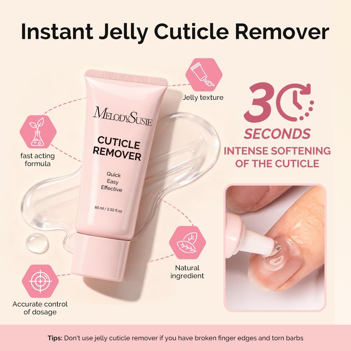MelodySusie Cuticle Remover Kit – 60g Cream, 15ml Oil, Nipper, Pusher, File & Brush – Complete Manicure Set for Nail Care - görsel 8