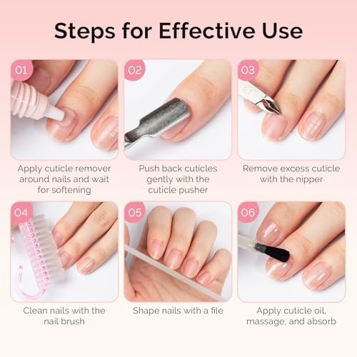 MelodySusie Cuticle Remover Kit – 60g Cream, 15ml Oil, Nipper, Pusher, File & Brush – Complete Manicure Set for Nail Care - görsel 13