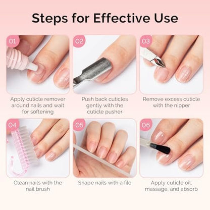 MelodySusie Cuticle Remover Kit – 60g Cream, 15ml Oil, Nipper, Pusher, File & Brush – Complete Manicure Set for Nail Care