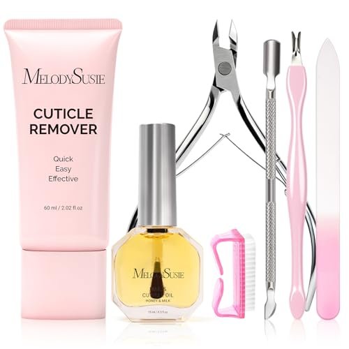 MelodySusie Cuticle Remover Kit – 60g Cream, 15ml Oil, Nipper, Pusher, File & Brush – Complete Manicure Set for Nail Care - görsel 1