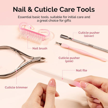 MelodySusie Cuticle Remover Kit – 60g Cream, 15ml Oil, Nipper, Pusher, File & Brush – Complete Manicure Set for Nail Care