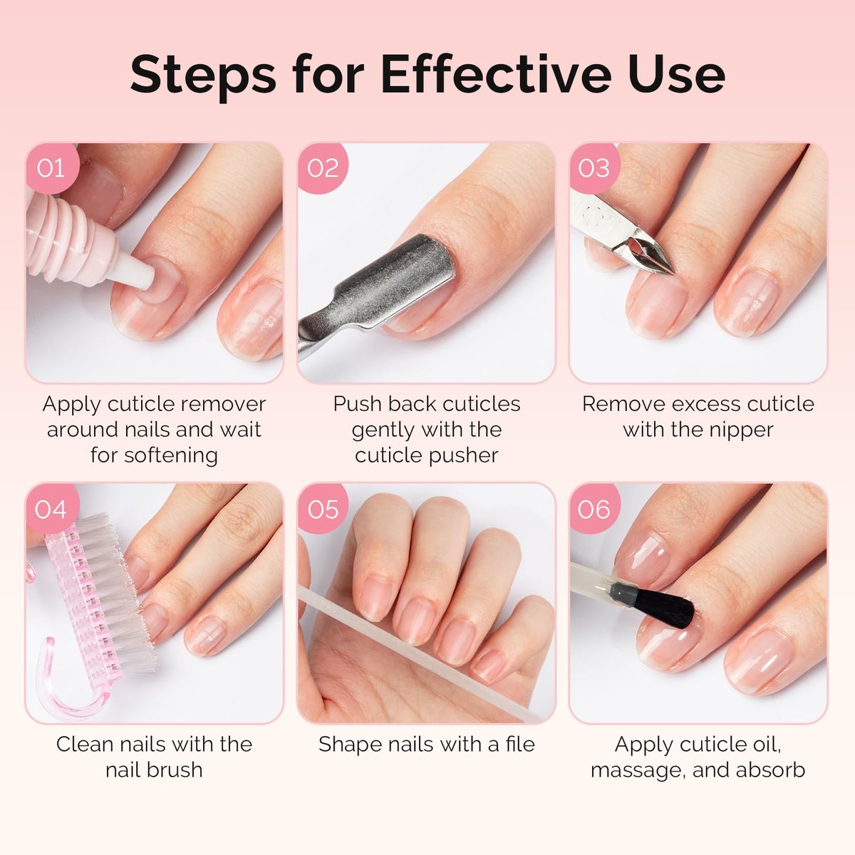 MelodySusie Cuticle Remover Kit – 60g Cream, 15ml Oil, Nipper, Pusher, File & Brush – Complete Manicure Set for Nail Care - görsel 14