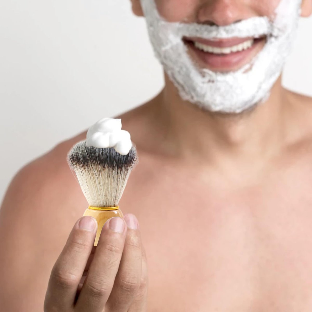 BOBOAR Shaving Cream Brush - Badger Hair & Synthetic Blend with Wooden Handle for Men - görsel 11
