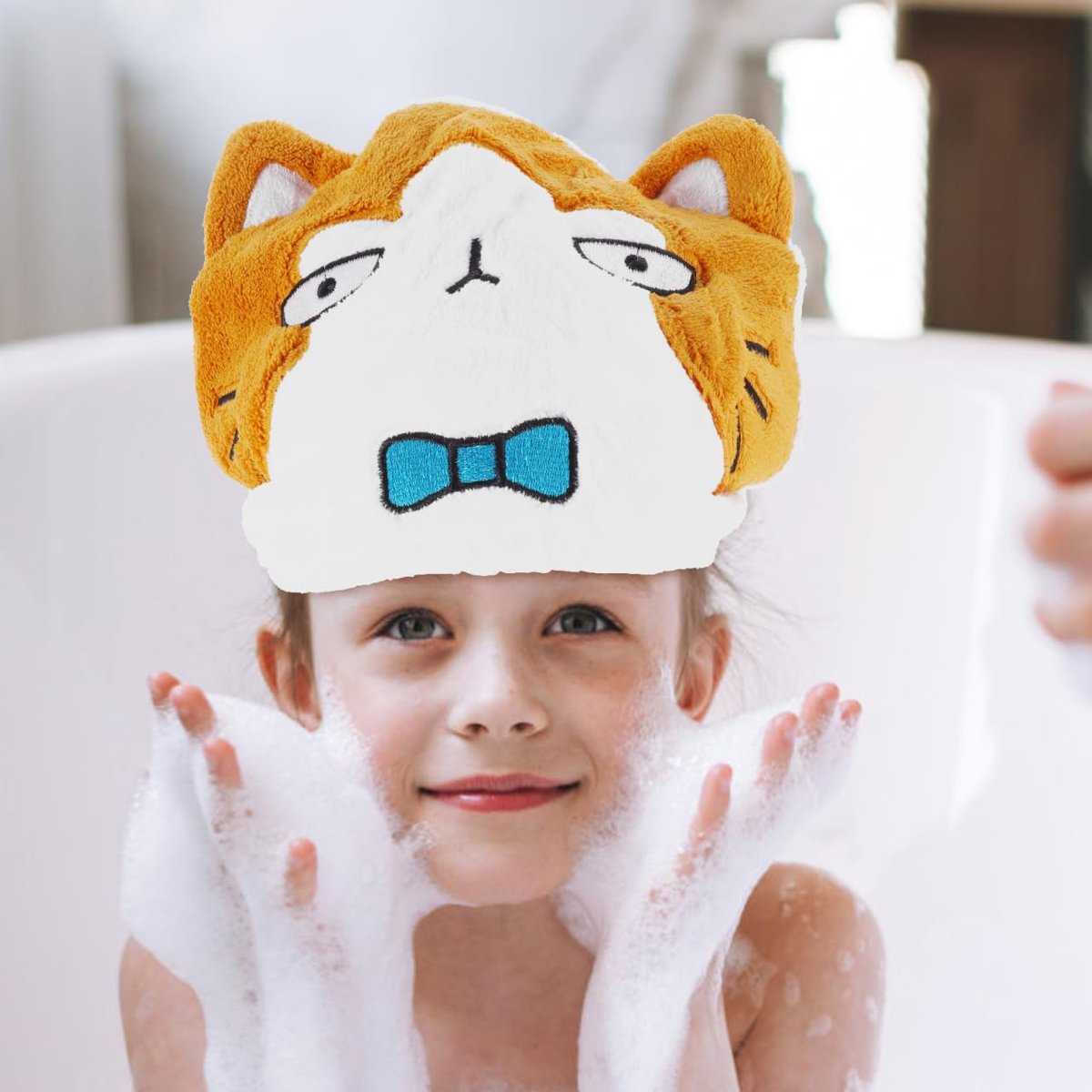 KAILIKETIY Cartoon Animal Drying Cap - Ultra Absorbent Hair Drying Towel for Adults & Kids, Cute Cat Cap Bath Tool - görsel 3