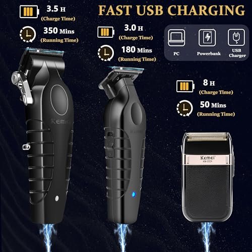 KEMEI Professional Hair Clippers & Beard Trimmer Set – Cordless Rechargeable Barber Clippers for Men (KM-2299, KM-2296, KM-2024) Avelisse