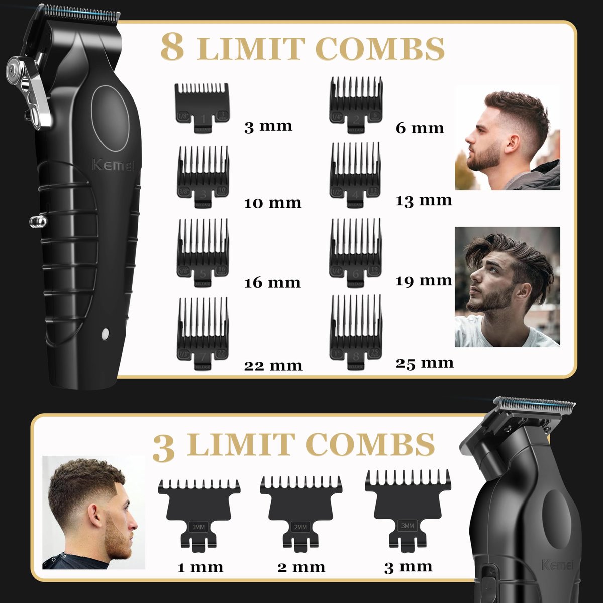 KEMEI Professional Hair Clippers & Beard Trimmer Set – Cordless Rechargeable Barber Clippers for Men (KM-2299, KM-2296, KM-2024) Avelisse