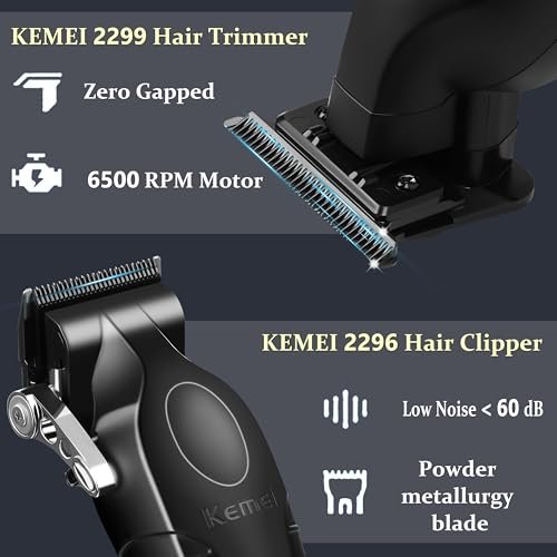 KEMEI Professional Hair Clippers & Beard Trimmer Set – Cordless Rechargeable Barber Clippers for Men (KM-2299, KM-2296, KM-2024) Avelisse