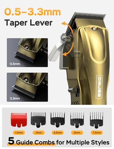GinJee Hair Clippers for Men, Cordless & Corded Barber Clipper with 5Hrs Runtime, 7000RPM Rotary Motor & LED Display, Waterproof Professional Hair Cutting Kit for Men and Home Use (Gold) Avelisse