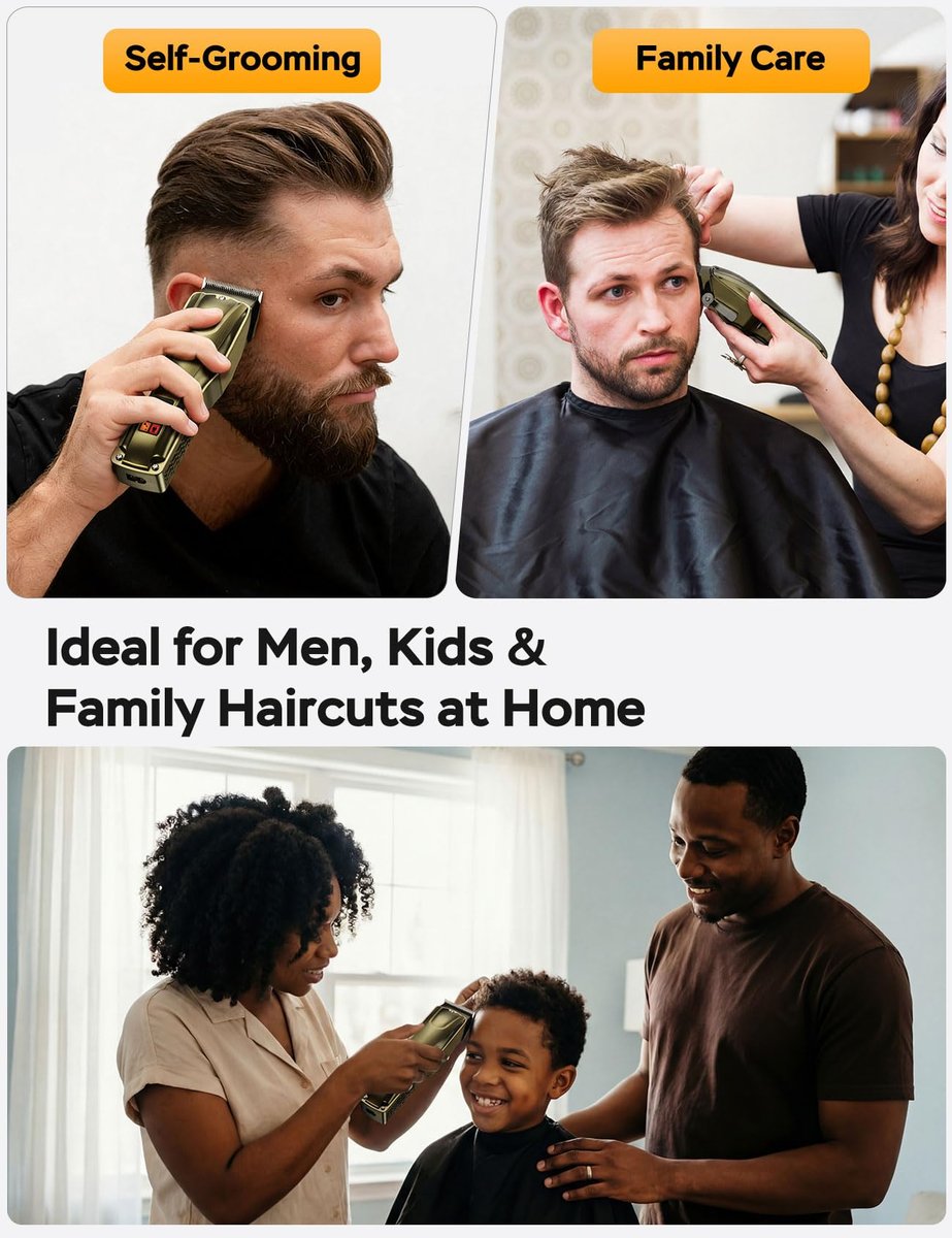 GinJee Hair Clippers for Men, Cordless & Corded Barber Clipper with 5Hrs Runtime, 7000RPM Rotary Motor & LED Display, Waterproof Professional Hair Cutting Kit for Men and Home Use (Gold) Avelisse