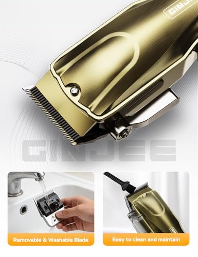 GinJee Hair Clippers for Men, Cordless & Corded Barber Clipper with 5Hrs Runtime, 7000RPM Rotary Motor & LED Display, Waterproof Professional Hair Cutting Kit for Men and Home Use (Gold) Avelisse