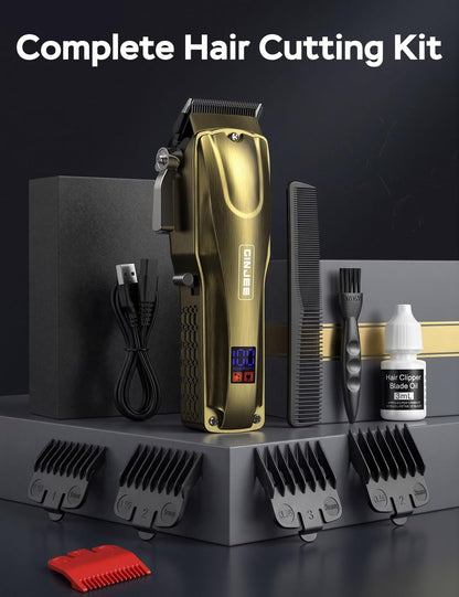 GinJee Hair Clippers for Men, Cordless & Corded Barber Clipper with 5Hrs Runtime, 7000RPM Rotary Motor & LED Display, Waterproof Professional Hair Cutting Kit for Men and Home Use (Gold) Avelisse