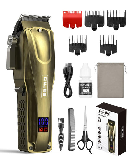 GinJee Hair Clippers for Men, Cordless & Corded Barber Clipper with 5Hrs Runtime, 7000RPM Rotary Motor & LED Display, Waterproof Professional Hair Cutting Kit for Men and Home Use (Gold) Avelisse