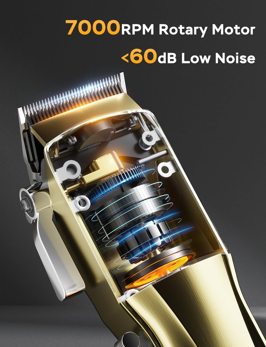 GinJee Hair Clippers for Men, Cordless & Corded Barber Clipper with 5Hrs Runtime, 7000RPM Rotary Motor & LED Display, Waterproof Professional Hair Cutting Kit for Men and Home Use (Gold) Avelisse