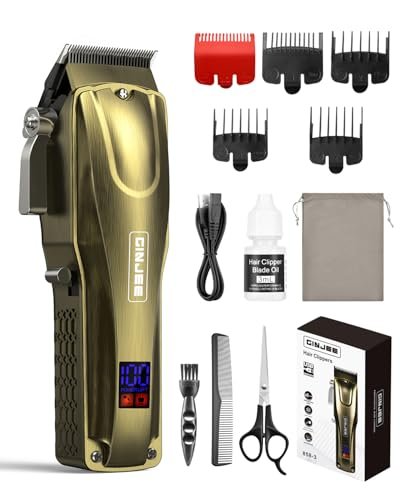 GinJee Hair Clippers for Men, Cordless & Corded Barber Clipper with 5Hrs Runtime, 7000RPM Rotary Motor & LED Display, Waterproof Professional Hair Cutting Kit for Men and Home Use (Gold) Avelisse