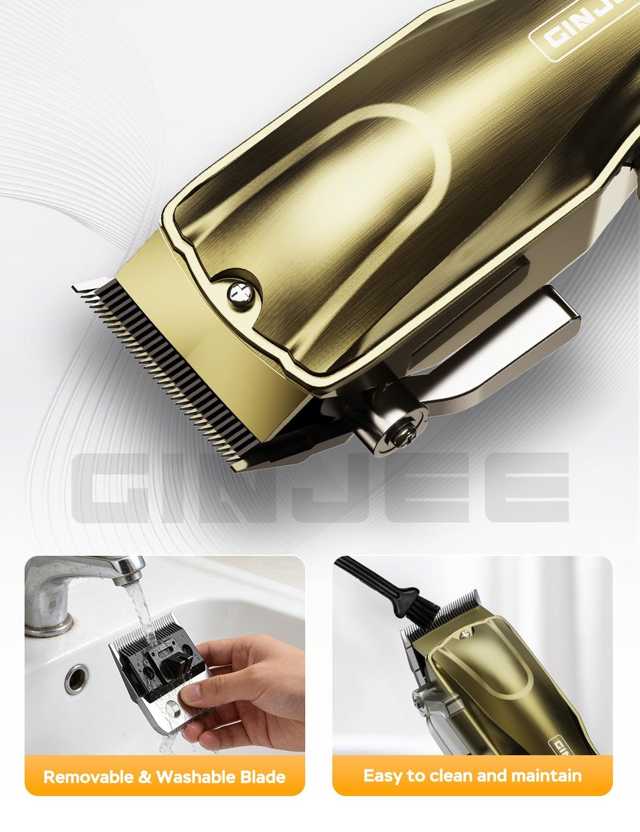 GinJee Hair Clippers for Men, Cordless & Corded Barber Clipper with 5Hrs Runtime, 7000RPM Rotary Motor & LED Display, Waterproof Professional Hair Cutting Kit for Men and Home Use (Gold) Avelisse