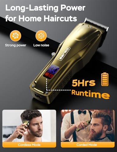 GinJee Hair Clippers for Men, Cordless & Corded Barber Clipper with 5Hrs Runtime, 7000RPM Rotary Motor & LED Display, Waterproof Professional Hair Cutting Kit for Men and Home Use (Gold) Avelisse