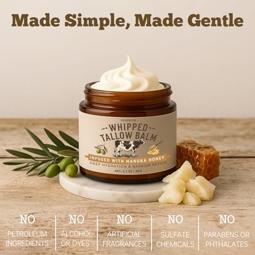 Roseblem Whipped Tallow Honey Balm – 100% Organic Grass-Fed Beef Tallow Moisturizer with Raw Honey for Dry & Sensitive Skin, 2.1 Oz - görsel 18