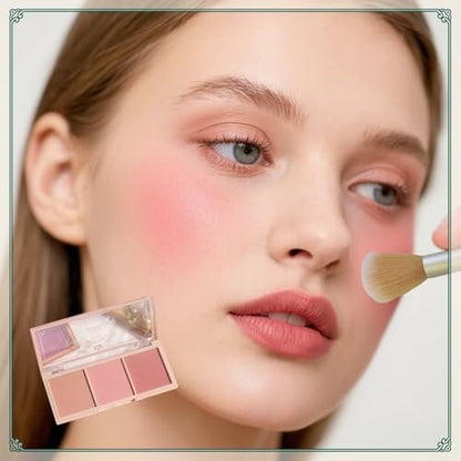 3-in-1 Matte Powder Blush Palette with Pro Brush – Versatile Face Makeup Contour Kit for All Skin Tones – Long-Lasting, Blendable Cheek Color Trio – Travel Size for Natural Beauty