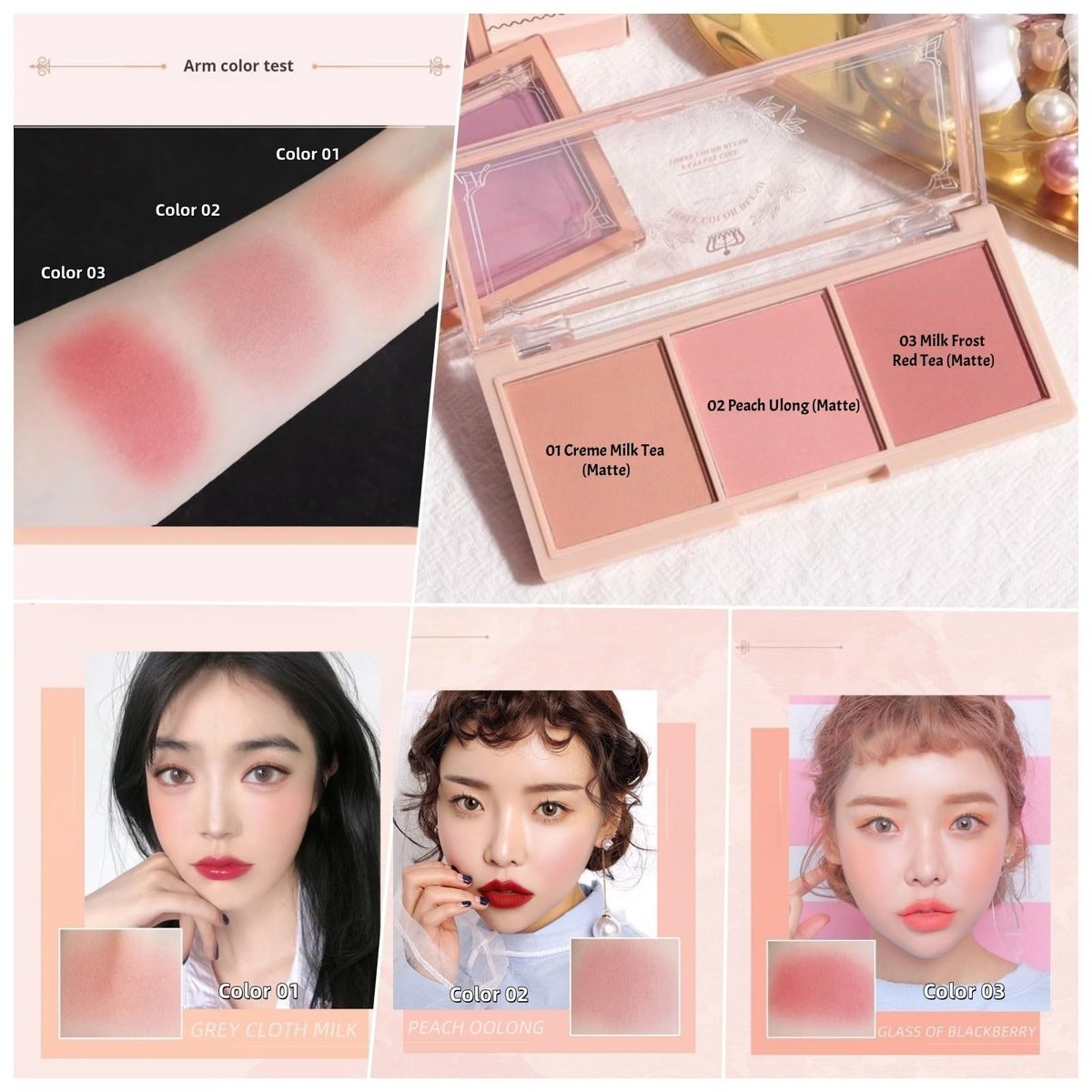 3-in-1 Matte Powder Blush Palette with Pro Brush – Versatile Face Makeup Contour Kit for All Skin Tones – Long-Lasting, Blendable Cheek Color Trio – Travel Size for Natural Beauty - görsel 7