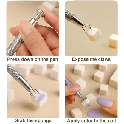 150PCS Nail Sponges for Ombre Nail Art with 1 Grab Pen – Gradient Nail Art Tool Set with Storage Case – DIY Nail Design Accessories for Salon & Home Use