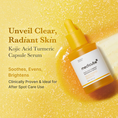 Medicube Kojic Acid Turmeric Clarifying & Balancing Capsule Serum for Troubled Skin – Soothing & Brightening Facial Serum with Niacinamide & Glow Capsules for Hydration and Barrier Support, 1.01 fl.oz