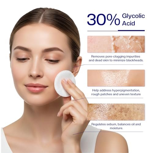 Morovan Glycolic Acid Pads 30%: Dual-Sided Face Exfoliator for Blemishes and Deep Cleaning, Clarifying Skin Tone, At-Home Peel, 65 Pads Avelisse
