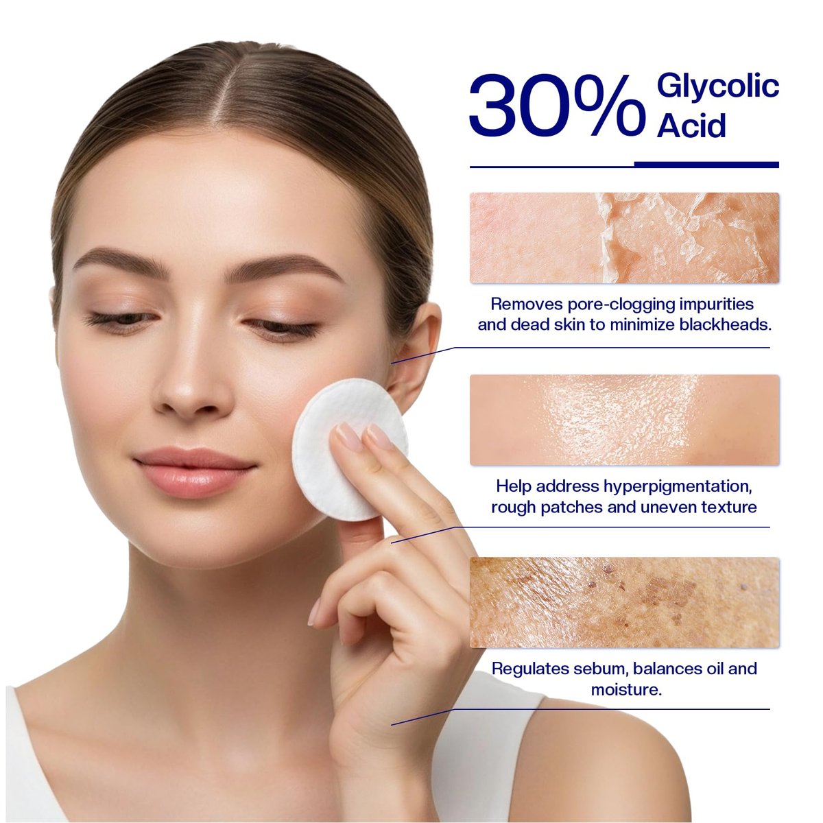 Morovan Glycolic Acid Pads 30%: Dual-Sided Face Exfoliator for Blemishes and Deep Cleaning, Clarifying Skin Tone, At-Home Peel, 65 Pads Avelisse