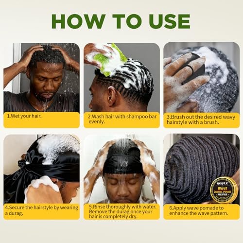 360 Wave Pomade Soap Shampoo Bar & Wooden Holder for Men - Strong Hold Easy Wash Training Hair Cream with Silky Satin Durag & Waves Cap Kit for Black Hair Avelisse