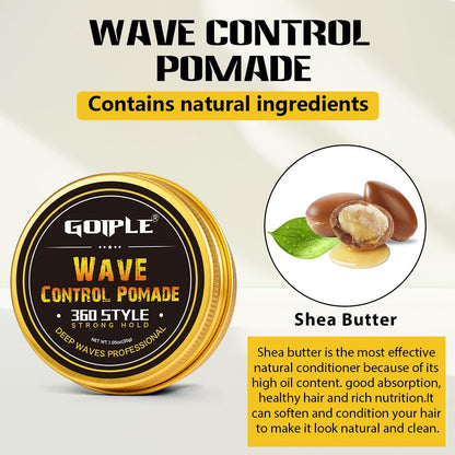 360 Wave Pomade Soap Shampoo Bar & Wooden Holder for Men - Strong Hold Easy Wash Training Hair Cream with Silky Satin Durag & Waves Cap Kit for Black Hair Avelisse