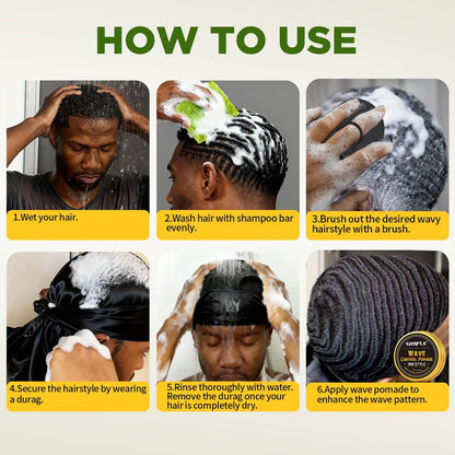 360 Wave Pomade Soap Shampoo Bar & Wooden Holder for Men - Strong Hold Easy Wash Training Hair Cream with Silky Satin Durag & Waves Cap Kit for Black Hair Avelisse