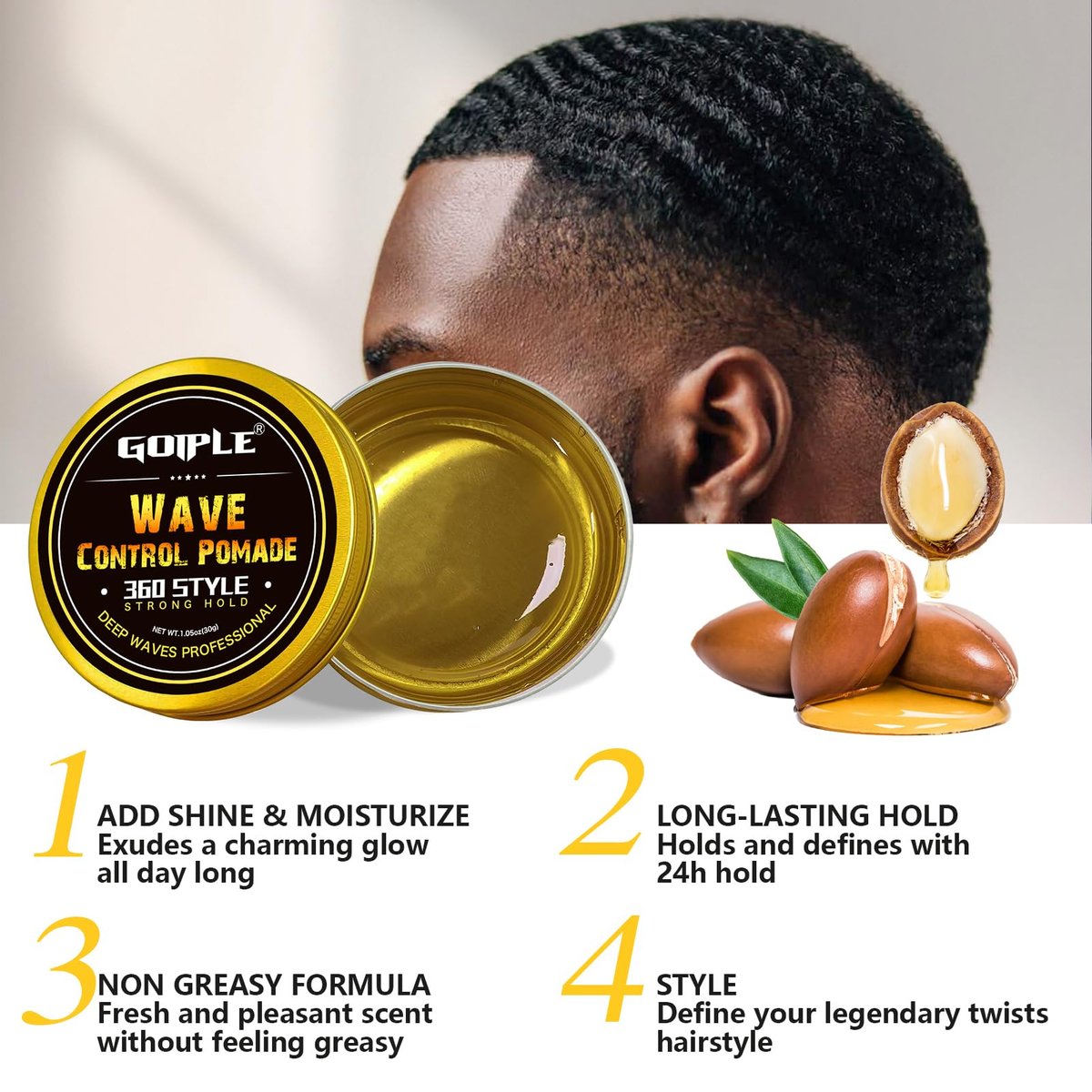 360 Wave Pomade Soap Shampoo Bar & Wooden Holder for Men - Strong Hold Easy Wash Training Hair Cream with Silky Satin Durag & Waves Cap Kit for Black Hair Avelisse