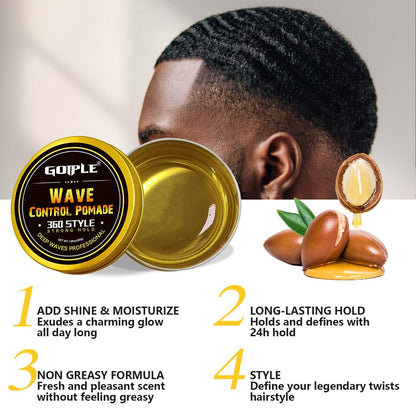360 Wave Pomade Soap Shampoo Bar & Wooden Holder for Men - Strong Hold Easy Wash Training Hair Cream with Silky Satin Durag & Waves Cap Kit for Black Hair Avelisse