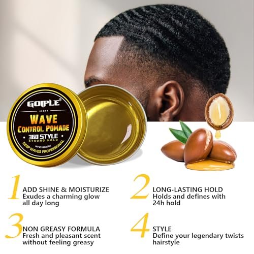 360 Wave Pomade Soap Shampoo Bar & Wooden Holder for Men - Strong Hold Easy Wash Training Hair Cream with Silky Satin Durag & Waves Cap Kit for Black Hair Avelisse
