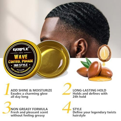 360 Wave Pomade Soap Shampoo Bar & Wooden Holder for Men - Strong Hold Easy Wash Training Hair Cream with Silky Satin Durag & Waves Cap Kit for Black Hair Avelisse