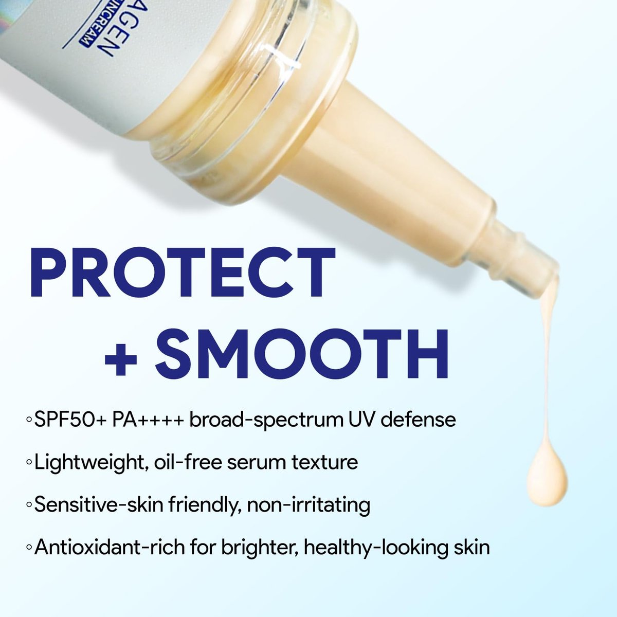 SEYOUL T-Collagen Sunscreen Serum SPF50+ – Lightweight UV Defense, No White Cast, Collagen + Stem-Cell Complex for Sensitive Skin (4 Bottles) Avelisse