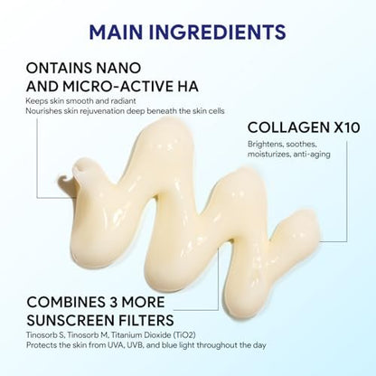 SEYOUL T-Collagen Sunscreen Serum SPF50+ – Lightweight UV Defense, No White Cast, Collagen + Stem-Cell Complex for Sensitive Skin (4 Bottles) Avelisse