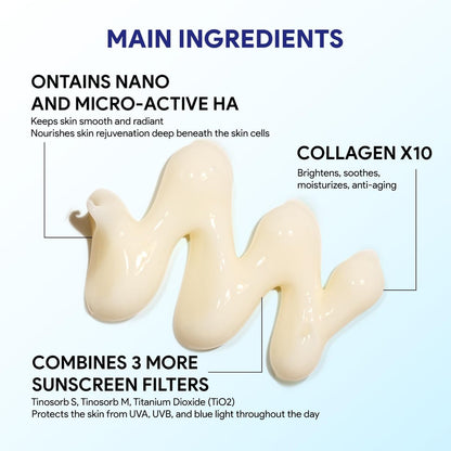 SEYOUL T-Collagen Sunscreen Serum SPF50+ – Lightweight UV Defense, No White Cast, Collagen + Stem-Cell Complex for Sensitive Skin (4 Bottles) Avelisse